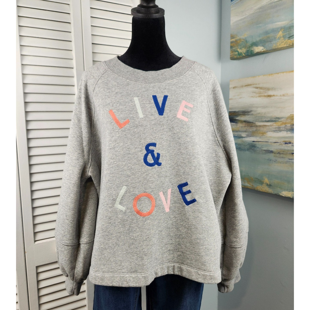 Old Navy Heather Gray Graphic Sweatshirt Large Live & Love Balloon Sleeve BOHO